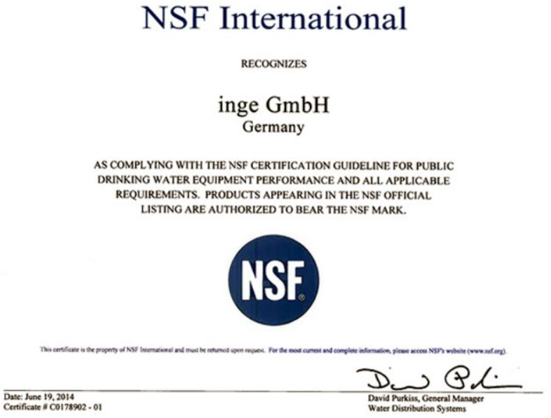 瀅格凈水器-美國NSF飲水安全認證